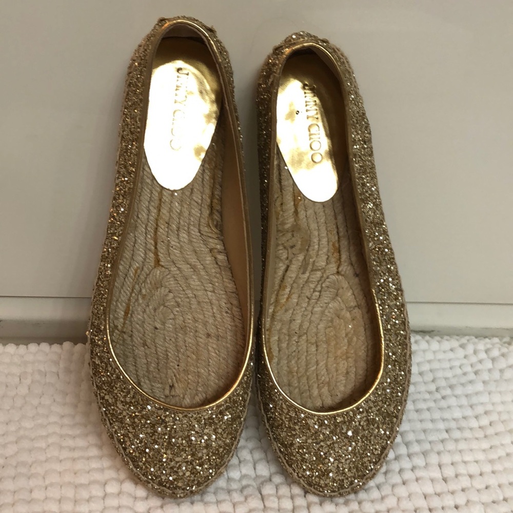 Jimmy Choo Pow Gold Glitter Espadrille